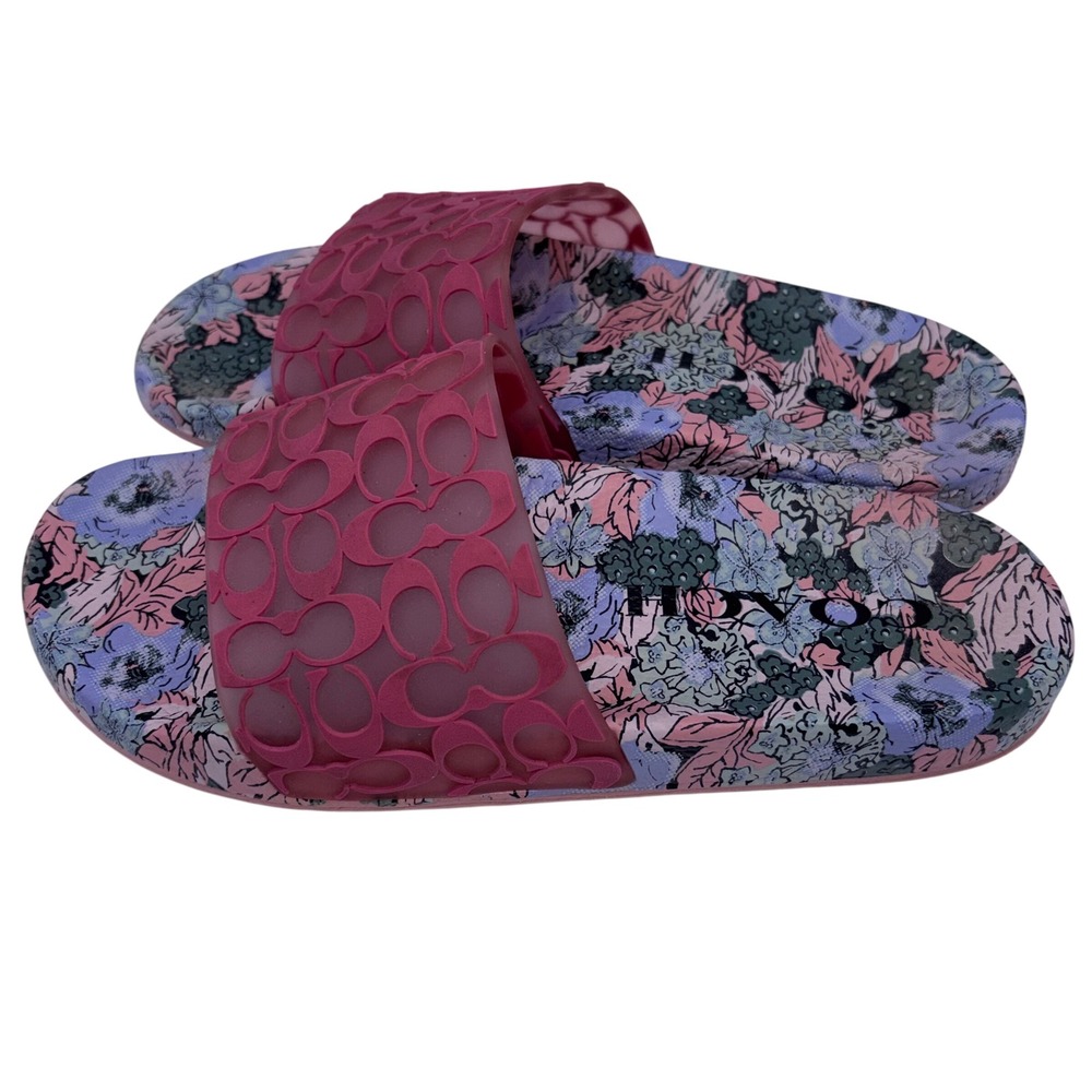 Coach Womens Size 9 Udele Sport Slide Sandals Orchid Beach Pink Embossed Logo - Picture 3 of 7